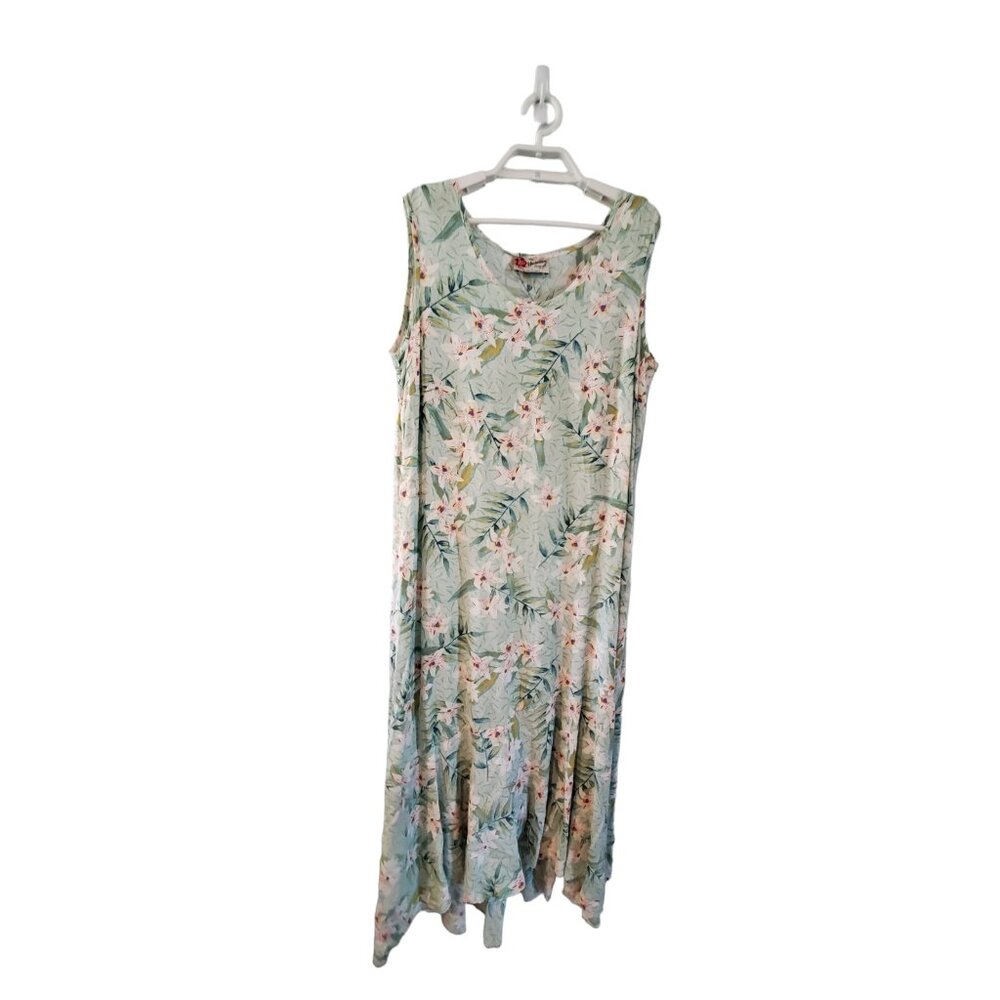 Hilo Hattie Hawaiian Dress womens size Medium maxi green USA hi lo ruffl…